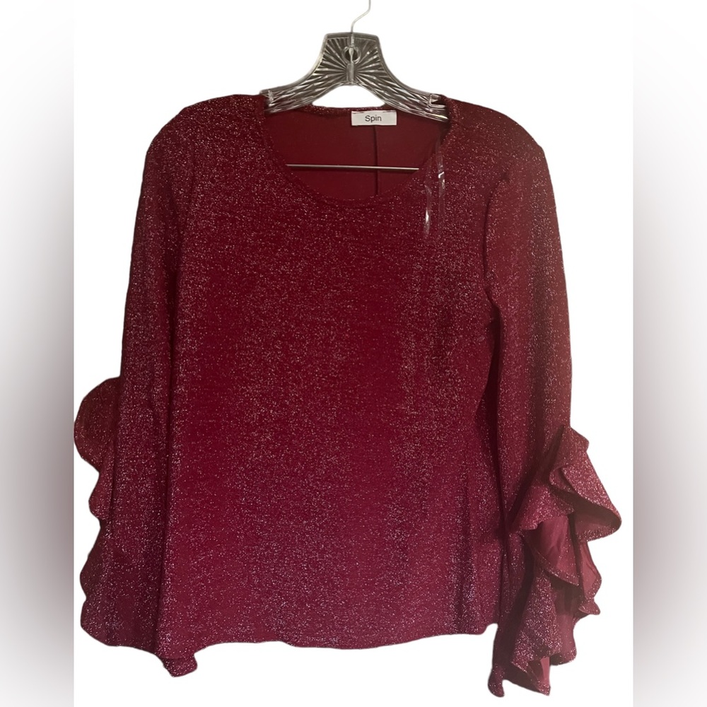 NWOT  Sparkling Red Ruffle Sleeve Top by Spin